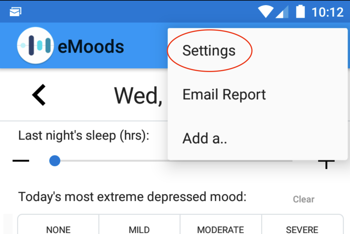 eMoods for android settings context menu